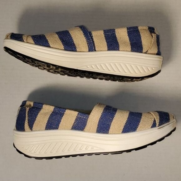 Minika Canvas Shoes Wedge Stripe Slip On Navy Cream Women's Size 10 WOMAN'S - Picture 6 of 12